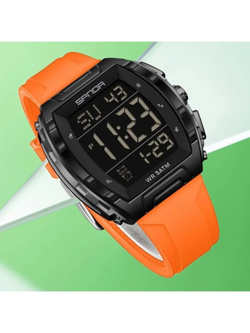 Men's Orange Analog Quartz Tonneau Shape Dual Waterproof Digital Luxury Watch